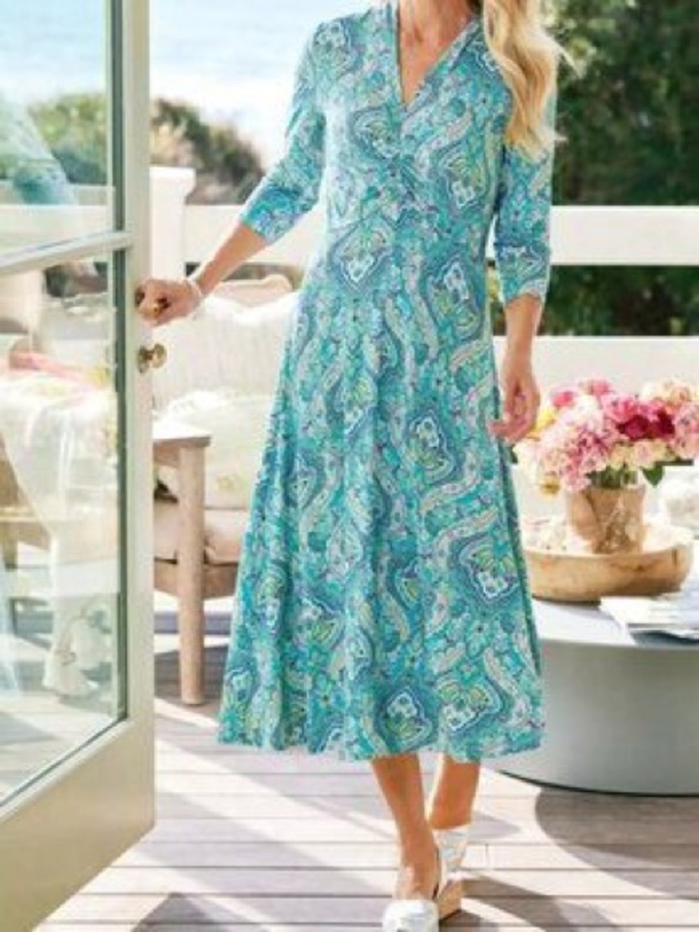Soft Surroundings Aziza Paisley V‑Neck Midi Dress